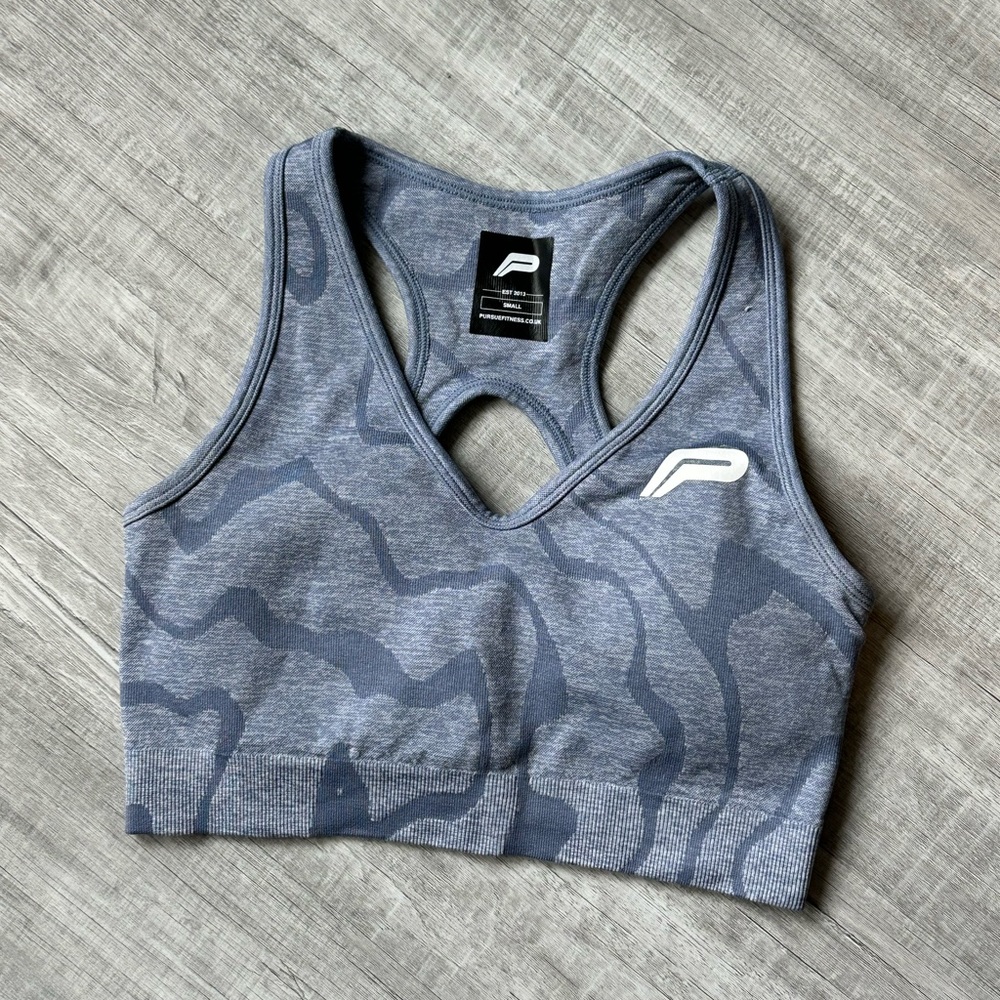 Pursue Fitness Sustainable Seamless Sports Bra/Blue/Size Small